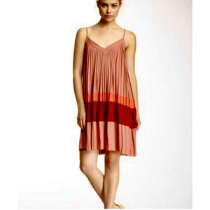 COREY LYNN CALTER ANTHROPOLOGIE Color Block Pleated Hi Low Mini Dress Small Boho